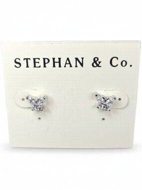 STEPHAN & CO Beautiful Silver Plated Silver Tone CZ Butterfly Stud Earrings NWT